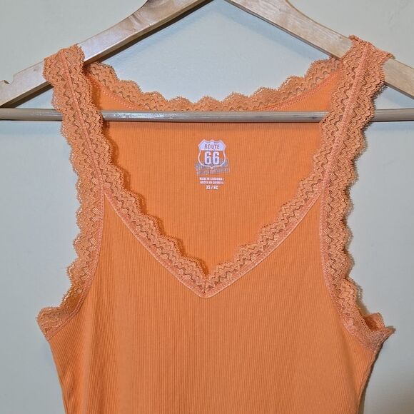 Route 66 Orange Y2K Ribbed Lace Trim Tank Top Size XS Elena Gilbert Bella - Picture 5 of 10